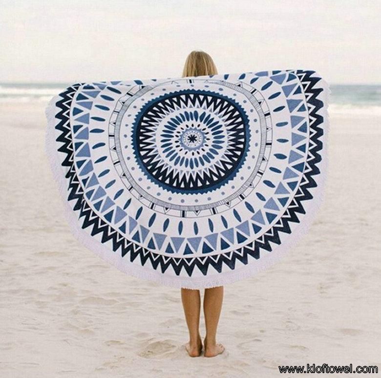 圆形沙滩巾-圆形割绒活性印花沙滩巾